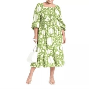 Ava & Viv Green Floral Mido Ruffle Dress With Pockets X 14